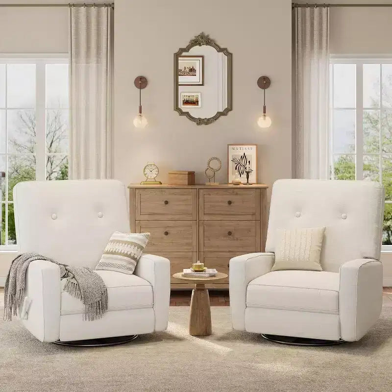 Fauteuil inclinable manuel, fauteuil à bascule pivotant et planeur rembourré en lin, fauteuil réglable avec repose-pieds