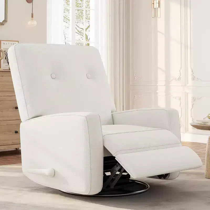 Fauteuil inclinable manuel, fauteuil à bascule pivotant et planeur rembourré en lin, fauteuil réglable avec repose-pieds