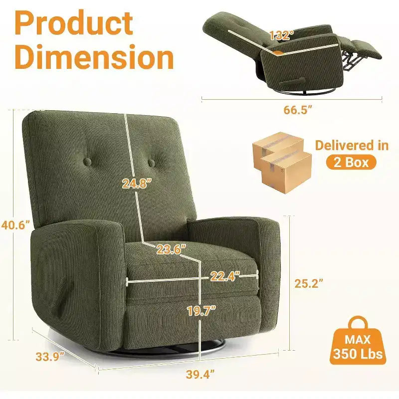 Fauteuil inclinable manuel, fauteuil à bascule pivotant et planeur rembourré en lin, fauteuil réglable avec repose-pieds
