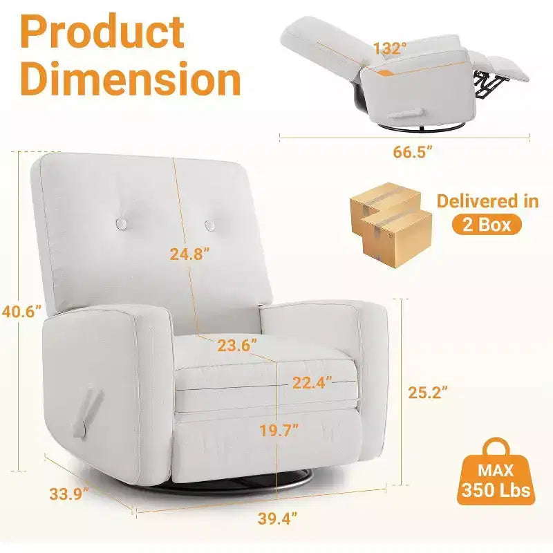 Fauteuil inclinable manuel, fauteuil à bascule pivotant et planeur rembourré en lin, fauteuil réglable avec repose-pieds
