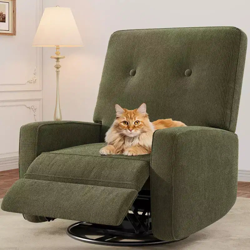 Acekool Manual Recliner Chair, Linen Upholstered Swivel Rocker Glider, Adjustable Single Armchair