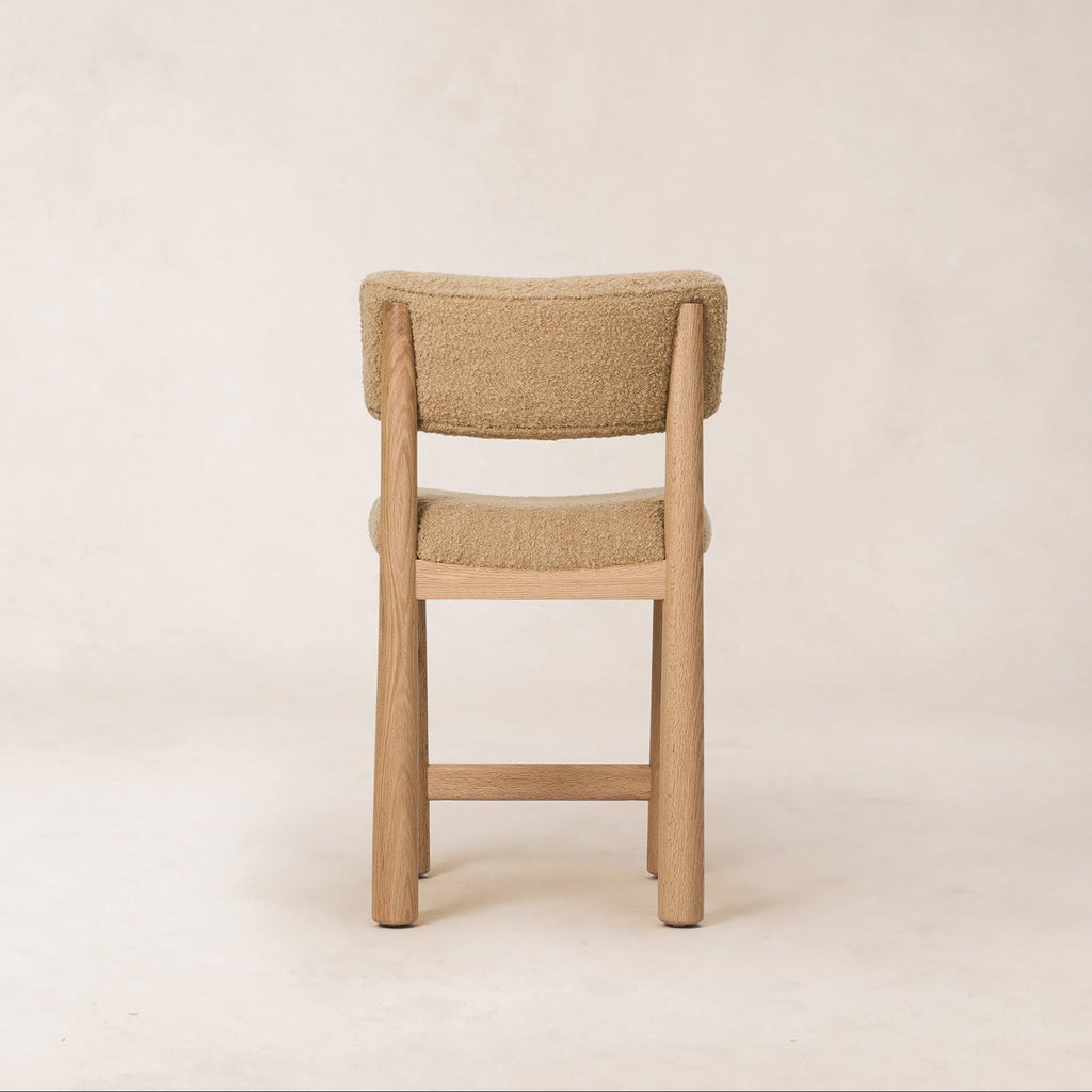 Tabouret de comptoir - Bouclé belge camel et pieds fuselés en chêne blanc