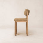 Tabouret de comptoir - Bouclé belge camel et pieds fuselés en chêne blanc