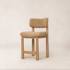Tabouret de comptoir - Bouclé belge camel et pieds fuselés en chêne blanc