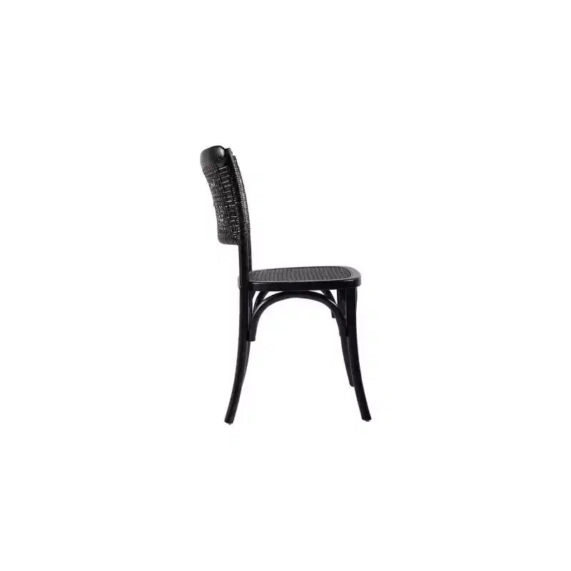 Lot de 2 chaises de salle à manger bohème, cadre en orme massif, dossier en rotin, noir antique, aucun assemblage requis, 125 kg