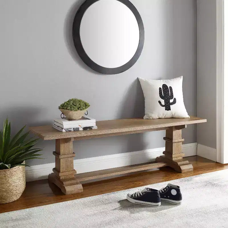 Banc de salle à manger style ferme 60 po, finition brossée rustique marron, bois d'hévéa et MDF, 3 places, 300 lb