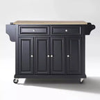 Full Size Wood Top Kitchen Cart Black - Crosley: Mobile Storage, 3 Cabinets, Spice Rack