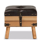Pouf de rangement Amena Wood Small en velours marron foncé/chêne, de forme rectangulaire, nettoyage des taches