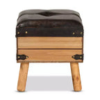 Pouf de rangement Amena Wood Small en velours marron foncé/chêne, de forme rectangulaire, nettoyage des taches