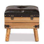 Pouf de rangement Amena Wood Small en velours marron foncé/chêne, de forme rectangulaire, nettoyage des taches