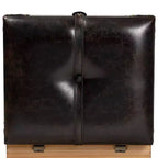 Pouf de rangement Amena Wood Small en velours marron foncé/chêne, de forme rectangulaire, nettoyage des taches