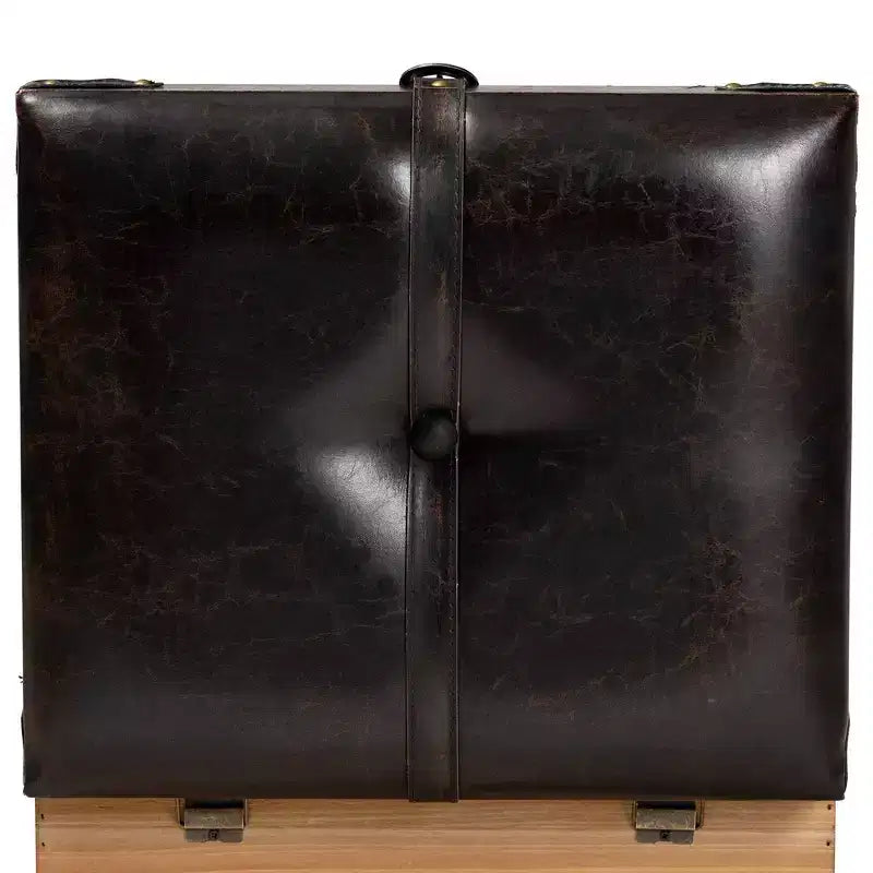 Pouf de rangement Amena Wood Small en velours marron foncé/chêne, de forme rectangulaire, nettoyage des taches