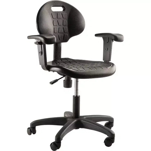 16"-21" Adjustable Height Polyurethane Task Office Chair with Arms Black- Hampden Furnishings: Steel Frame, Ribbed Ventilation