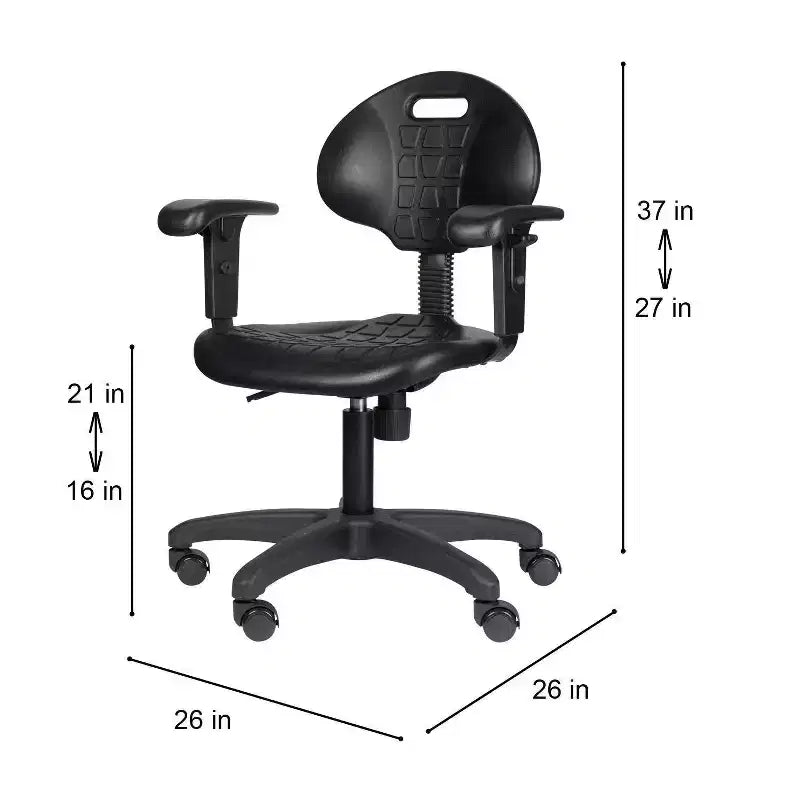 Chaise de travail en polyuréthane réglable en hauteur de 16 à 21 po avec accoudoirs, pivotante à 360°, capacité de 300 lb, garantie de 10 ans