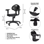 Chaise de travail en polyuréthane réglable en hauteur de 16 à 21 po avec accoudoirs, pivotante à 360°, capacité de 300 lb, garantie de 10 ans