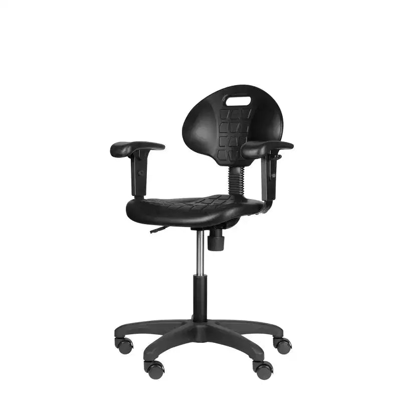 Chaise de travail en polyuréthane réglable en hauteur de 16 à 21 po avec accoudoirs, pivotante à 360°, capacité de 300 lb, garantie de 10 ans