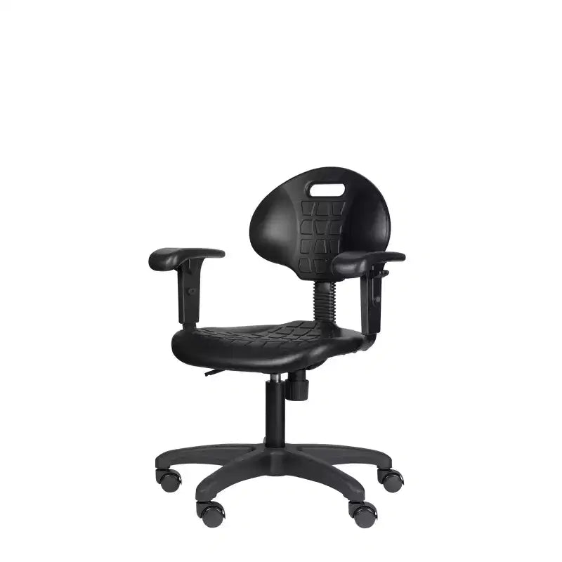 Chaise de travail en polyuréthane réglable en hauteur de 16 à 21 po avec accoudoirs, pivotante à 360°, capacité de 300 lb, garantie de 10 ans
