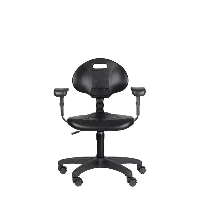 Chaise de travail en polyuréthane réglable en hauteur de 16 à 21 po avec accoudoirs, pivotante à 360°, capacité de 300 lb, garantie de 10 ans