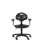 Chaise de travail en polyuréthane réglable en hauteur de 16 à 21 po avec accoudoirs, pivotante à 360°, capacité de 300 lb, garantie de 10 ans