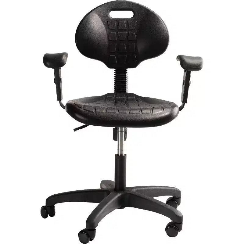 Chaise de travail en polyuréthane réglable en hauteur de 16 à 21 po avec accoudoirs, pivotante à 360°, capacité de 300 lb, garantie de 10 ans