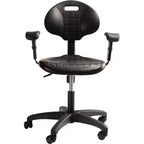 Chaise de travail en polyuréthane réglable en hauteur de 16 à 21 po avec accoudoirs, pivotante à 360°, capacité de 300 lb, garantie de 10 ans