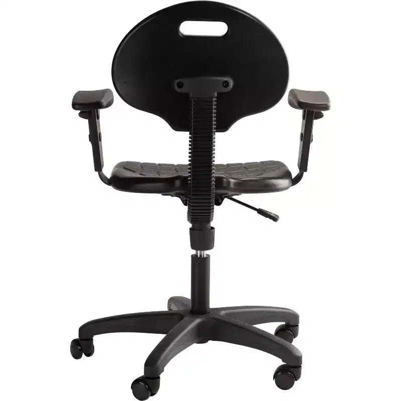 Chaise de travail en polyuréthane réglable en hauteur de 16 à 21 po avec accoudoirs, pivotante à 360°, capacité de 300 lb, garantie de 10 ans