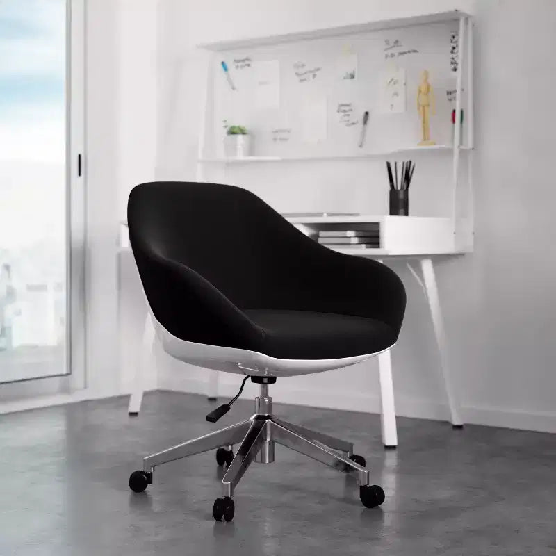 Chaise de bureau pivotante noire rembourrée - Support lombaire, hauteur réglable