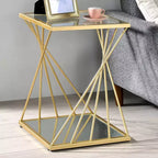 Table d'appoint glamour dorée avec plateau en verre trempé et étagère inférieure miroir, 61 cm H x 40,6 cm L