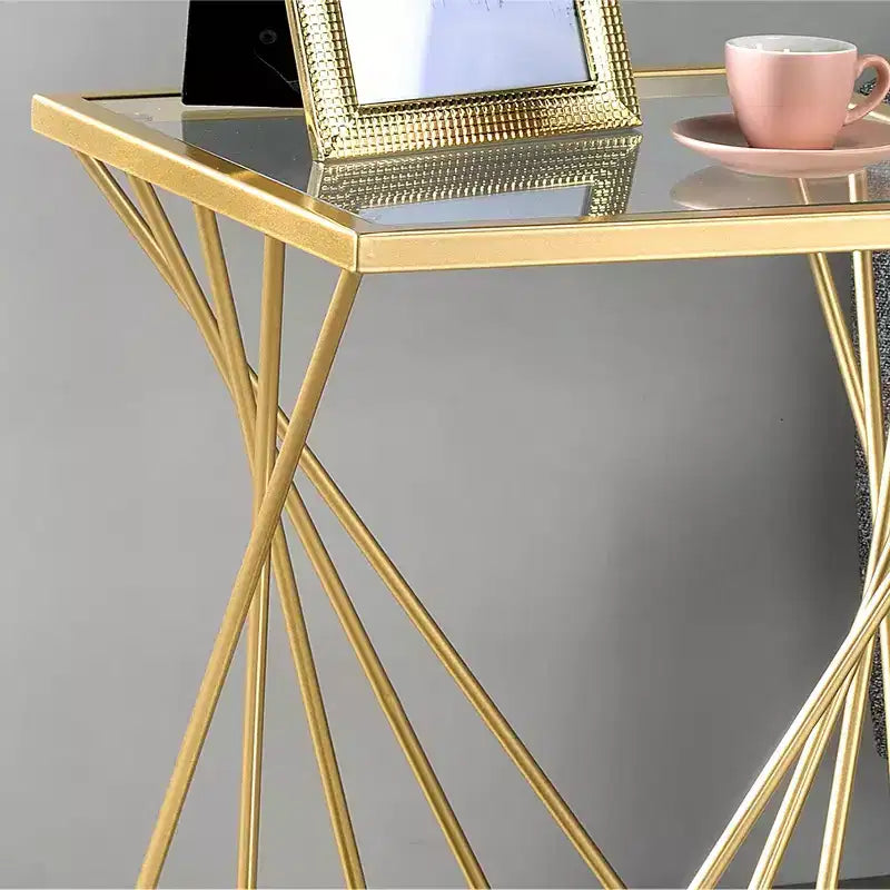 Table d'appoint glamour dorée avec plateau en verre trempé et étagère inférieure miroir, 61 cm H x 40,6 cm L