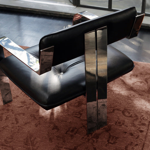 Fauteuil d'appoint - Cuir noir et piètement chromé