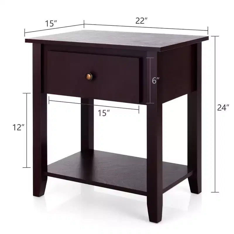 Table de chevet blanche avec tiroir et étagère inférieure, pieds en pin massif, plateau en MDF, 38 x 56 x 61 cm