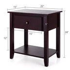 Table de chevet blanche avec tiroir et étagère inférieure, pieds en pin massif, plateau en MDF, 38 x 56 x 61 cm