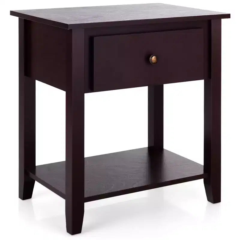 Table de chevet blanche avec tiroir et étagère inférieure, pieds en pin massif, plateau en MDF, 38 x 56 x 61 cm