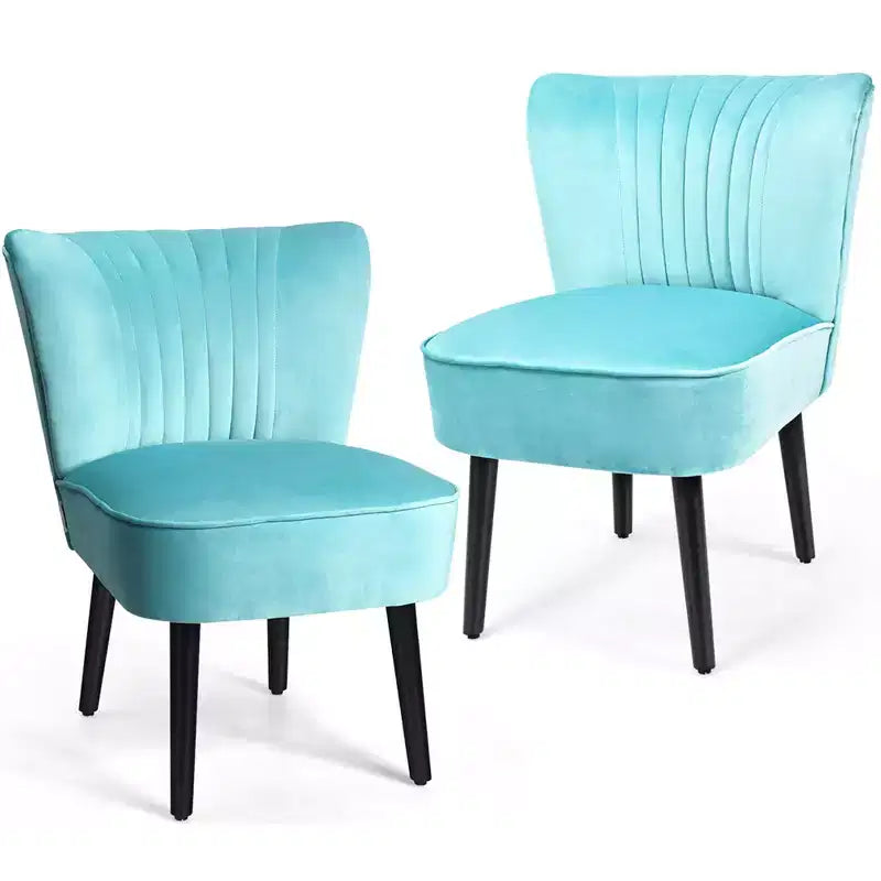Ensemble de 2 chaises d'appoint sans accoudoirs, en mousse haute résilience, pieds en bois de caoutchouc, capacité de 113 kg — Turquoise/Gris pierre/Gris foncé