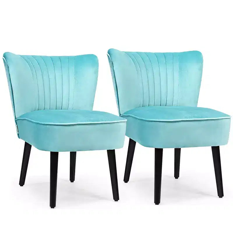 Ensemble de 2 chaises d'appoint sans accoudoirs, en mousse haute résilience, pieds en bois de caoutchouc, capacité de 113 kg — Turquoise/Gris pierre/Gris foncé