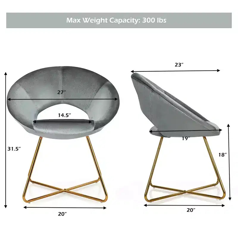 Fauteuil d'appoint moderne en velours avec pieds en métal doré et dossier incurvé ergonomique, capacité de 136 kg — Rose/Vert foncé/Gris