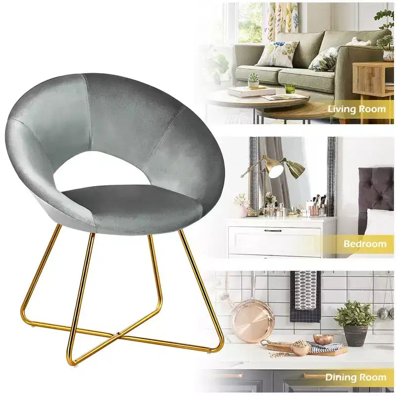 Fauteuil d'appoint moderne en velours avec pieds en métal doré et dossier incurvé ergonomique, capacité de 136 kg — Rose/Vert foncé/Gris
