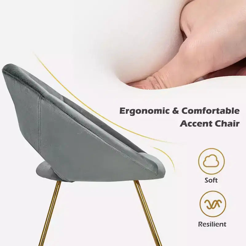 Fauteuil d'appoint moderne en velours avec pieds en métal doré et dossier incurvé ergonomique, capacité de 136 kg — Rose/Vert foncé/Gris