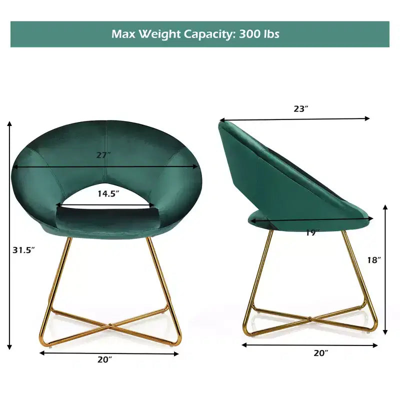 Fauteuil d'appoint moderne en velours avec pieds en métal doré et dossier incurvé ergonomique, capacité de 136 kg — Rose/Vert foncé/Gris