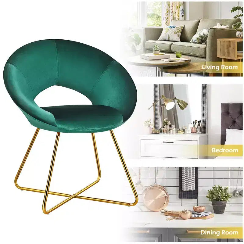 Fauteuil d'appoint moderne en velours avec pieds en métal doré et dossier incurvé ergonomique, capacité de 136 kg — Rose/Vert foncé/Gris