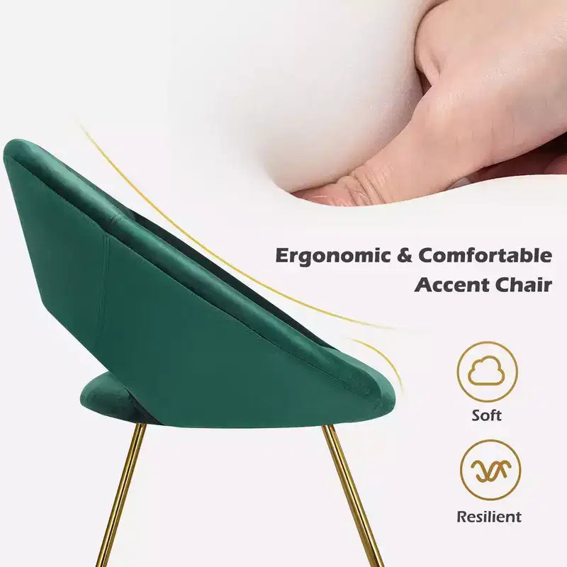 Fauteuil d'appoint moderne en velours avec pieds en métal doré et dossier incurvé ergonomique, capacité de 136 kg — Rose/Vert foncé/Gris