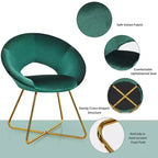 Fauteuil d'appoint moderne en velours avec pieds en métal doré et dossier incurvé ergonomique, capacité de 136 kg — Rose/Vert foncé/Gris