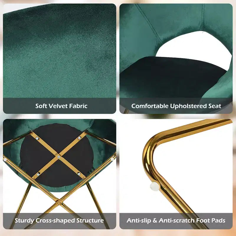 Fauteuil d'appoint moderne en velours avec pieds en métal doré et dossier incurvé ergonomique, capacité de 136 kg — Rose/Vert foncé/Gris