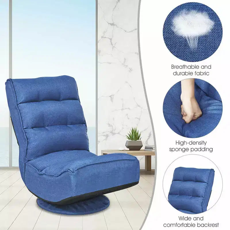 Fauteuil de jeu pivotant à 360°, canapé paresseux pliant 5 positions, en tissu, capacité de 136 kg — Gris/Noir/Café