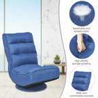 Fauteuil de jeu pivotant à 360°, canapé paresseux pliant 5 positions, en tissu, capacité de 136 kg — Gris/Noir/Café