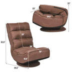 Fauteuil de jeu pivotant à 360°, canapé paresseux pliant 5 positions, en tissu, capacité de 136 kg — Gris/Noir/Café