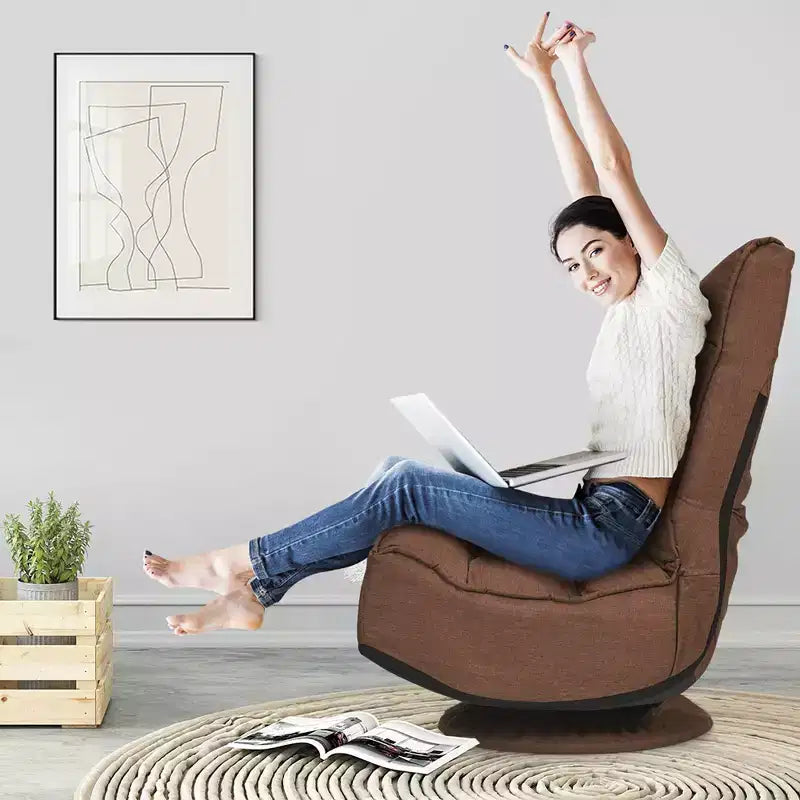 Fauteuil de jeu pivotant à 360°, canapé paresseux pliant 5 positions, en tissu, capacité de 136 kg — Gris/Noir/Café