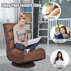 Fauteuil de jeu pivotant à 360°, canapé paresseux pliant 5 positions, en tissu, capacité de 136 kg — Gris/Noir/Café