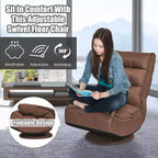 Fauteuil de jeu pivotant à 360°, canapé paresseux pliant 5 positions, en tissu, capacité de 136 kg — Gris/Noir/Café