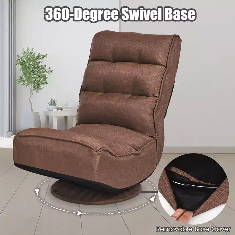 Fauteuil de jeu pivotant à 360°, canapé paresseux pliant 5 positions, en tissu, capacité de 136 kg — Gris/Noir/Café